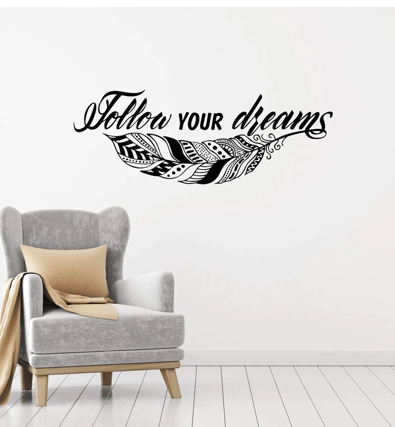 

Vinyl Wall Decal Inspirational Quote Saying Inspire Feather Interior Stickers Mural KT08