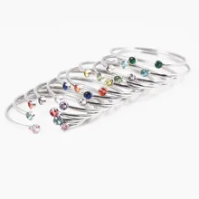 Mix Color Crystal Cuff Bracelets Silver Stainless Steel C Open Adjustable Bracelets & Bangle for Women Girls Jewelry