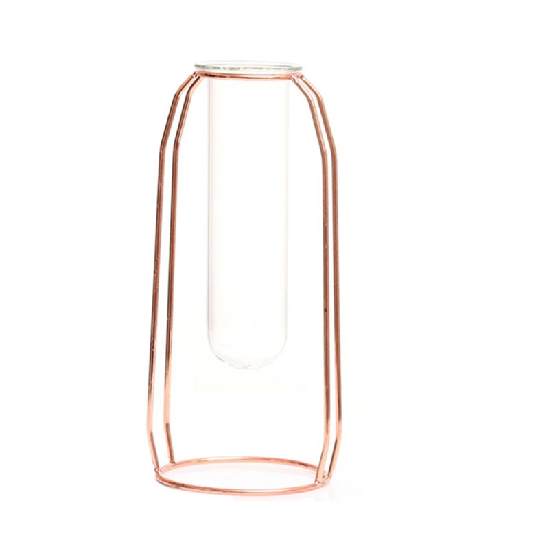 Недорогая Роскошная стеклянная железная художественная ваза в скандинавском стиле, 1 набор, розовое золото, цеометрическая форма, цветочный горшок, домашние свадебные украшения, аксессуары - Цвет: A1