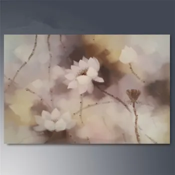 

Hand painted oil painting Lotus flower Impressionist decor art for living room Soft color Water lily Wall picture on canvas