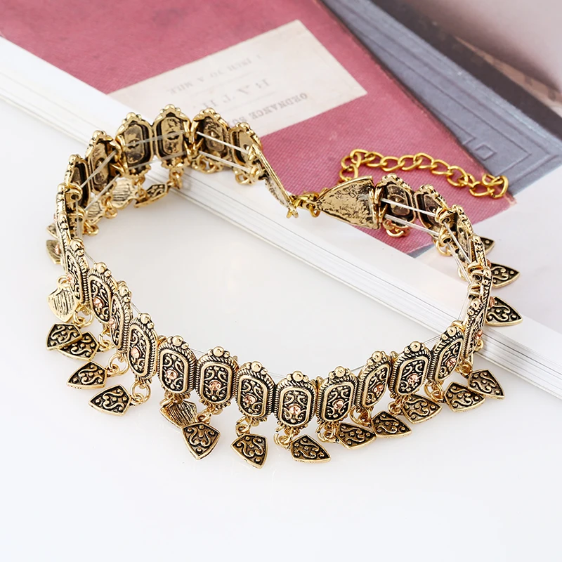 Boho колье из горного хрусталя ожерелье Женские винтажные резные треугольные кисточки Шея колодки ожерелье s Collier Femme Bijoux