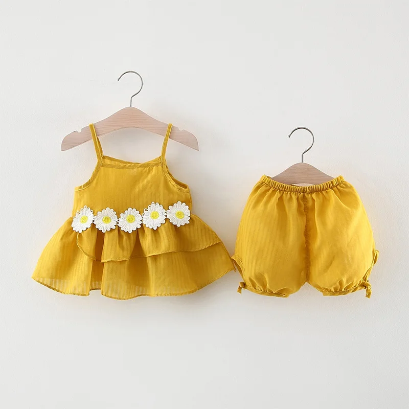 

2019 New Baby Girl Clothes Cotton Childern Summer Fashion Concise Cute Sleeveless Camisole&short Pants Set Baby Girl Set