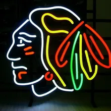 Бизнес неоновая вывеска для НХЛ хоккейный клуб "Чикаго Блэкхокс" Настоящая стеклянная трубка Пивной бар Пивной клуб магазин световые знаки 17*14"