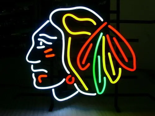 

Business NEON SIGN board For NHL CHICAGO BLACKHAWKS HOCKEY REAL GLASS Tube BEER BAR PUB Club Shop Light Signs 17*14"