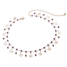 Новинка, модное ожерелье с персиковым сердцем, колье для женщин, фиолетовое колье из бисера, массивное ожерелье, ювелирное изделие, XL094