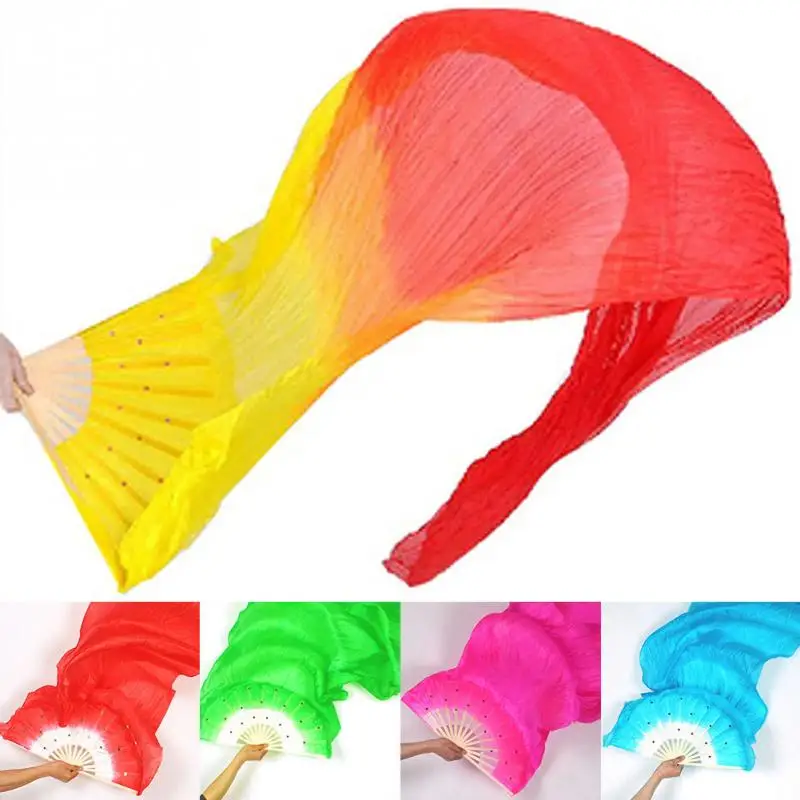 

Hot selling 1.8m Hand Made Colorful Belly Dance Women Costume Bamboo Long Silk Fans Veil Silk Fan #5