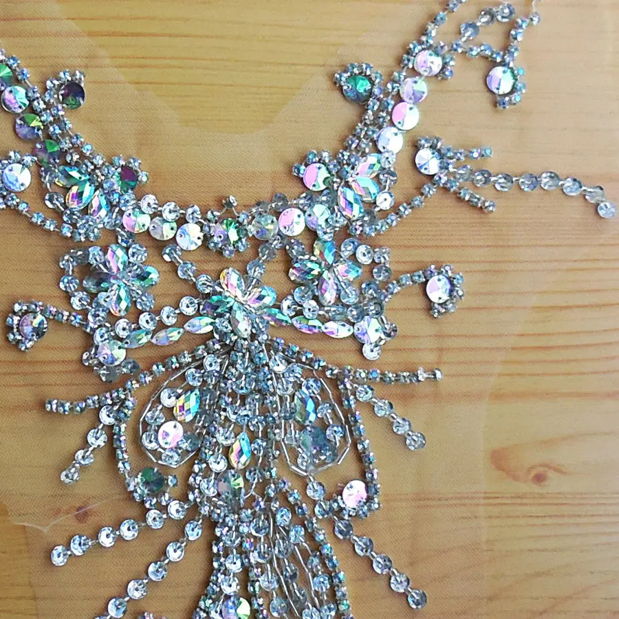 Аппликация для свадебных платьев Bi.Dw.M Clear AB beads стразы из бисера нашивка сетки