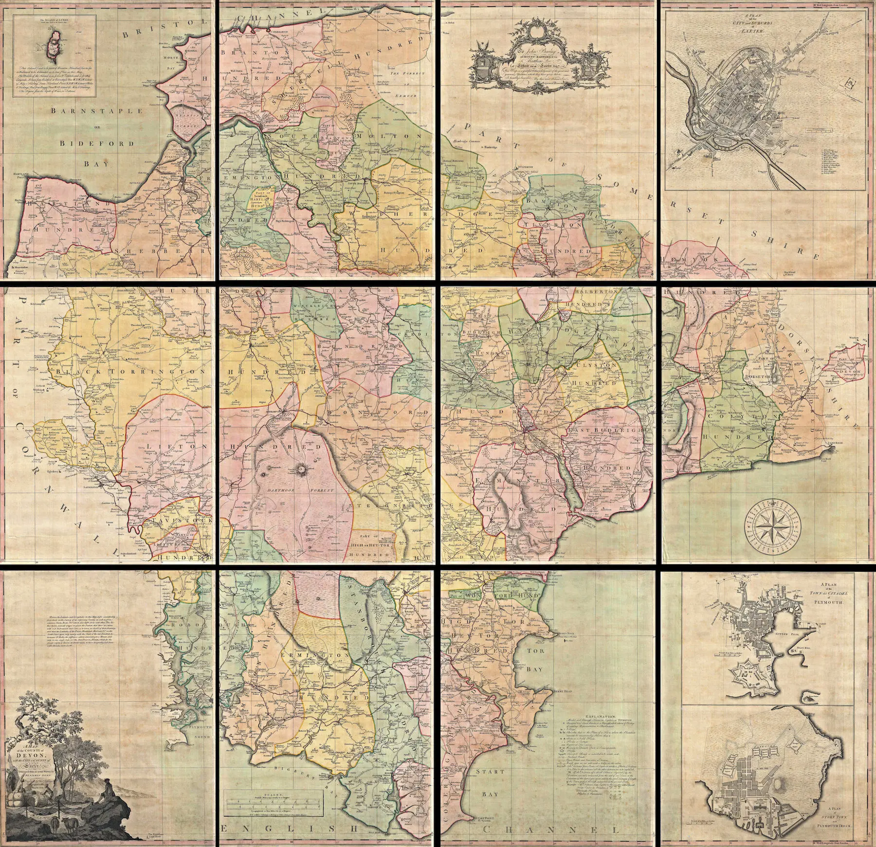 Винтажный постер с картами мира по округу Девон Экстер (1765) Классические холщовые