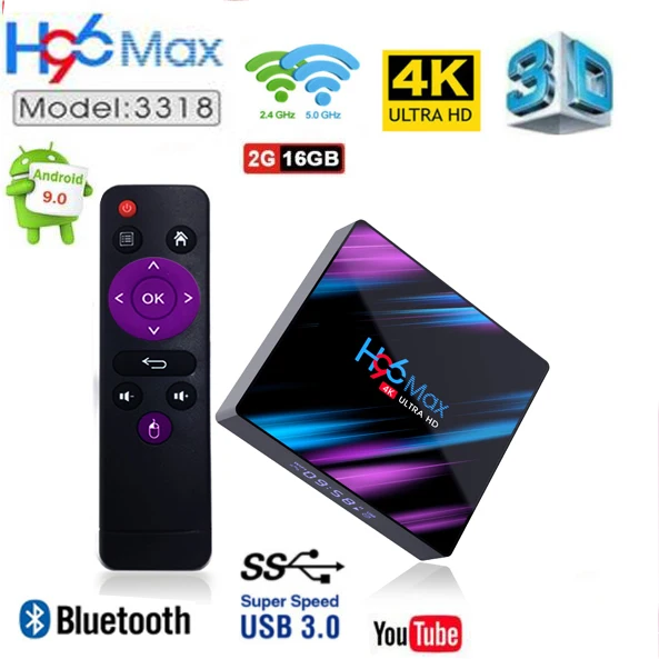 H96 Max 3188 10 шт. Android 9,0 tv Box 2,4G/5G двухдиапазонный Wi-Fi RK3318 H96 Max 2G/4G 16G/32G/64G 4K HDR светодиодный мини-дисплей - Цвет: 2G 16G