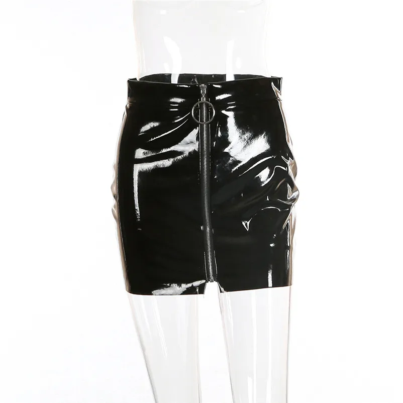 NEW Fashion 2018 Summer style skirts womens High Waist Leather Paint Zip Pencil Skinny Slim Short Sexy Mini Skirt Saia Y05#N (2)