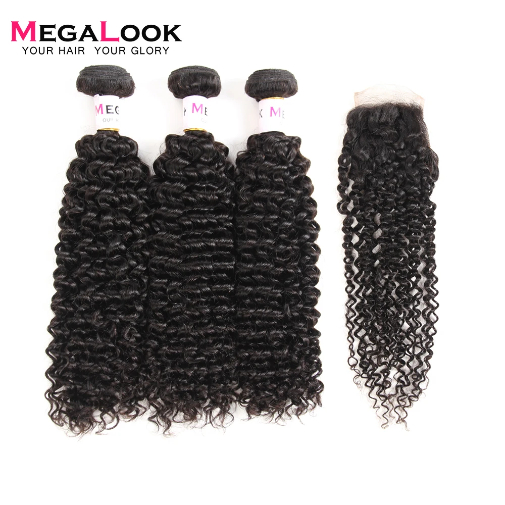 Megalook Brazilian Kinky Curly Human Hair Bundles with Closure 100% Remy Human Hair Bundles with Closure Megalook Brazilian Kinky Curly Human Hair Bundles with Closure 100% Remy Human Hair Bundles with Closure