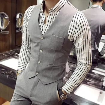 

high-quality goods cotton Fashion pure color the bridegroom's best Man wedding dress waistcoat Men's formal business suit vests