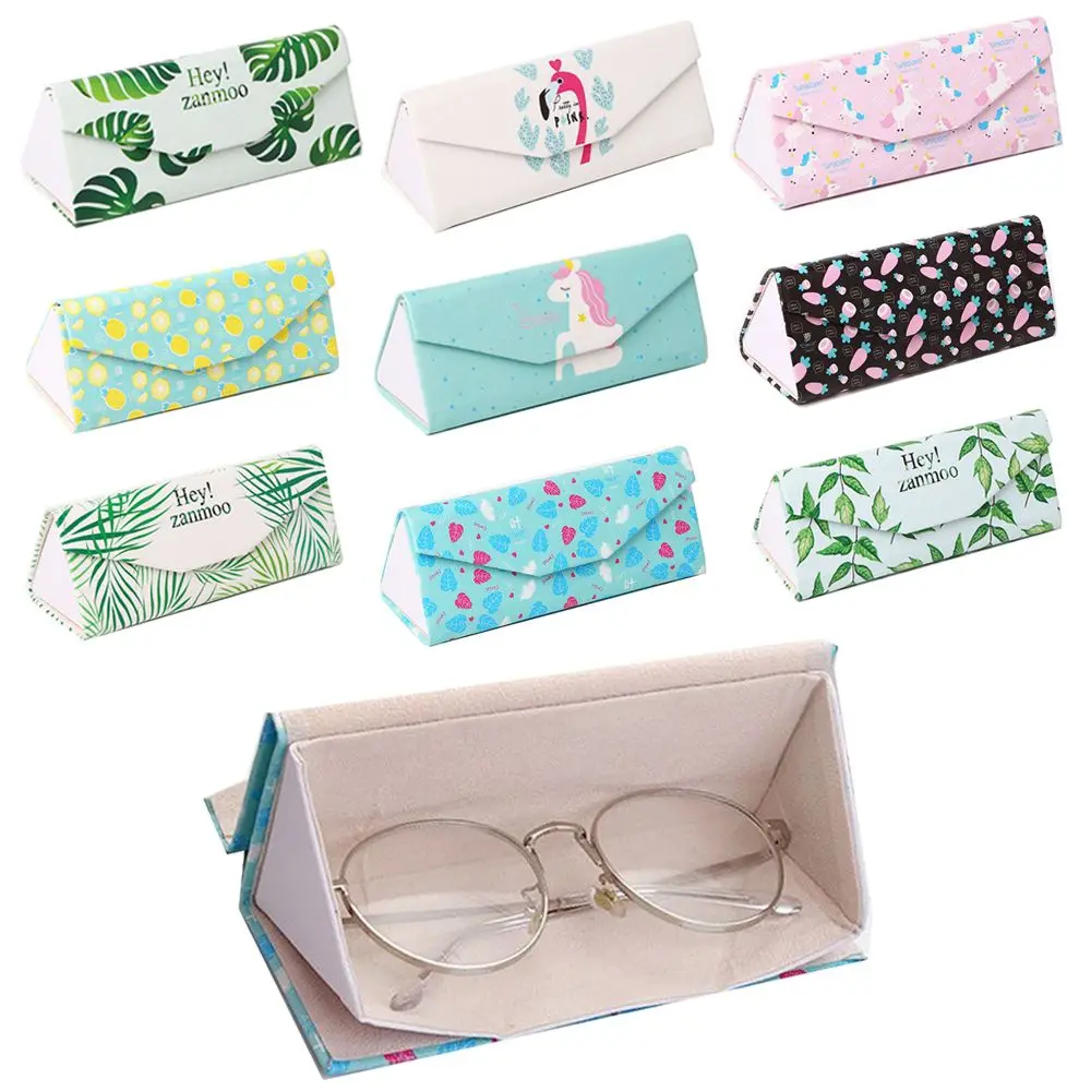 

1Pcs 2019 Creative Protable Unicorn Printed Flamingo Fruits Sunglasses Case Folding Eyeglasses Box Eyewear Protector Pouch Bag