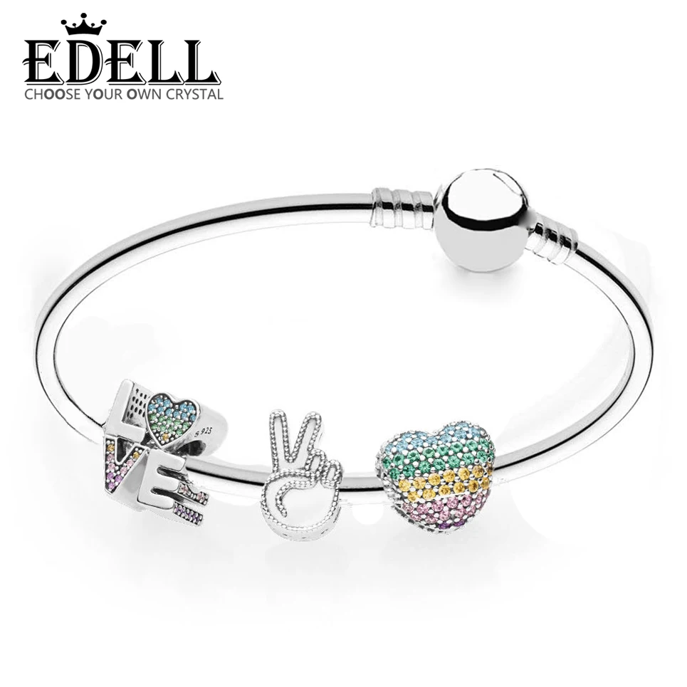 

EDELL 100% 925 Silver Genuine Charm RAU0462 Love the Rainbow Bracelet Set Original Women Jewelry Factory direct