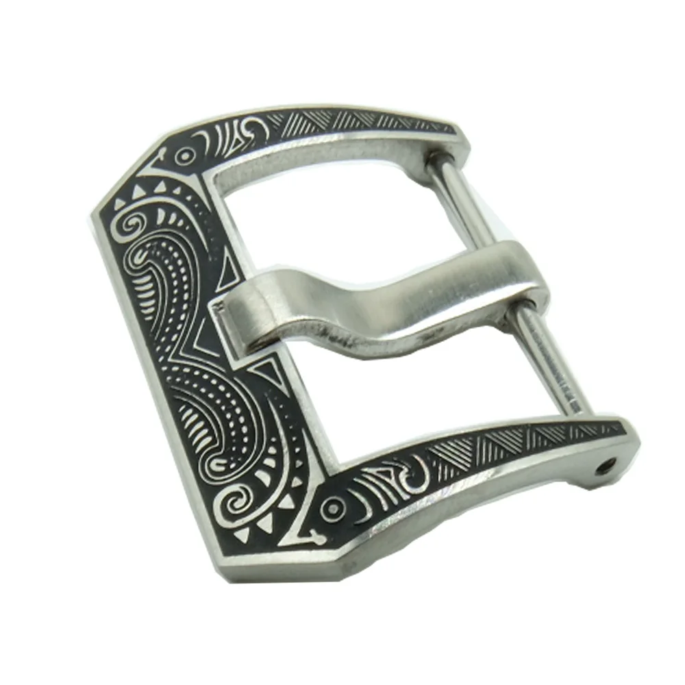 18 20 22 24 26mm 316L Stainless Steel Tang Buckle + Screwdriver for Rubber Watch Band Leather Strap Carved Pattern Screw Clasp