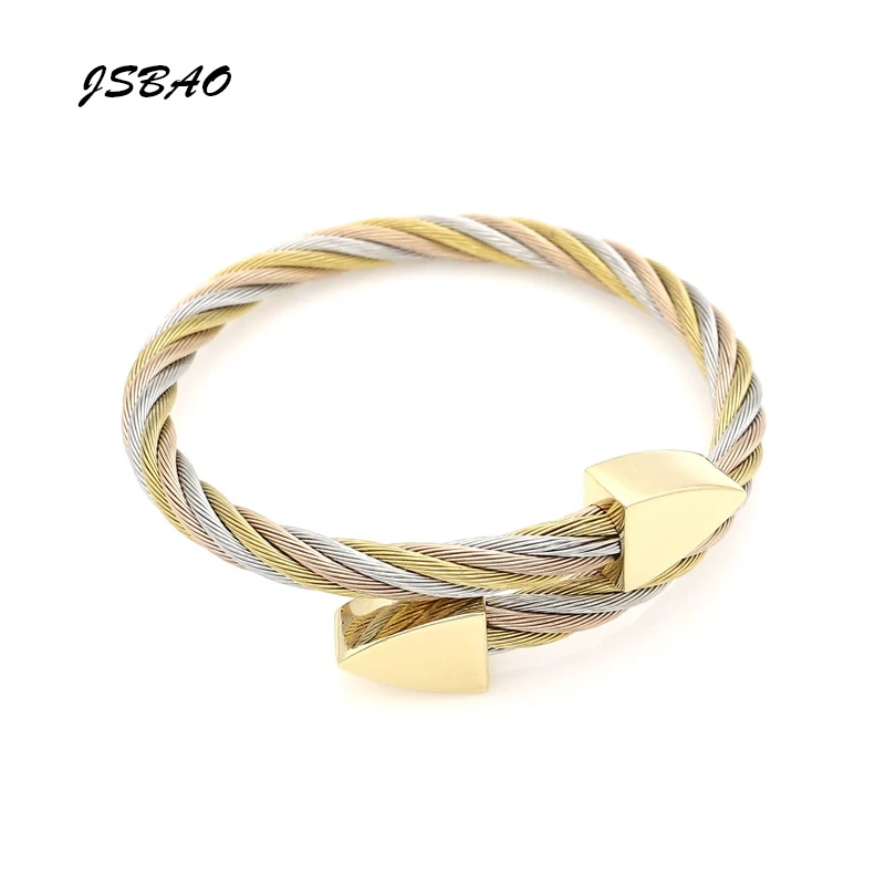 

JSBAO Hot Sale Stainless Steel Triangle Bracelet Women Elastic Colorful Steel Wire Cuff Bracelet For Women Fashion Jewelry