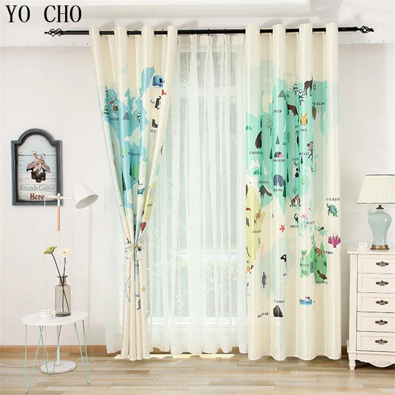 

YO CHO various animal map 3d blackout curtains elephant swan window curtains for kids room printed living room window decoration