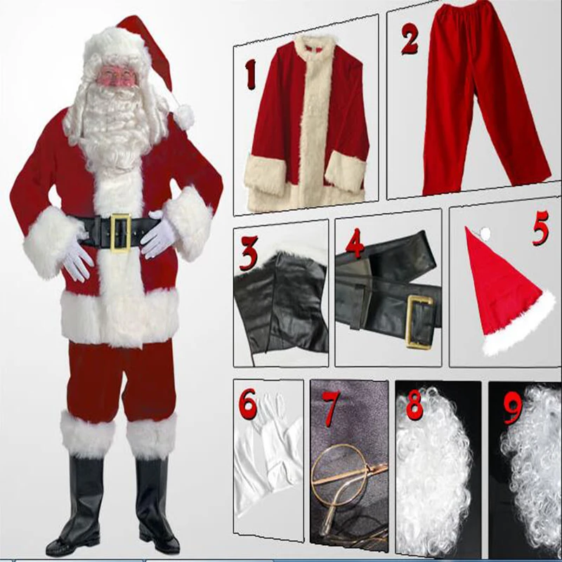 

High Quatlity Christmas Costumes Santa Claus For Adults New Year Suit Red Halloween Cosplay Costume Free Shipping