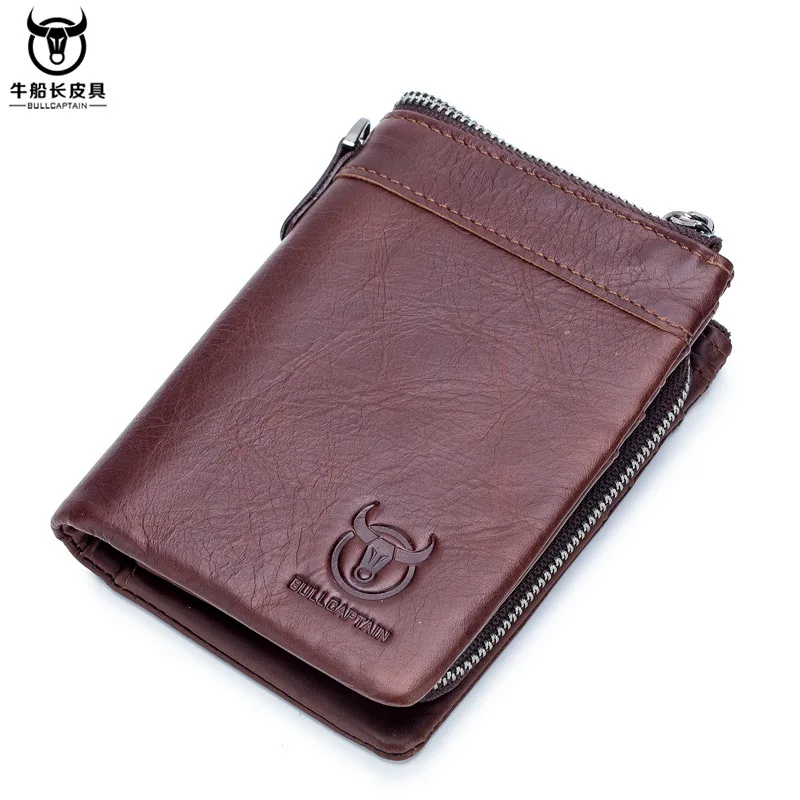 

BULLCAPTAIN new hot leather zipper men's wallet short purse card bag men's bag Small Vintage Wallet 3 colors can be removed