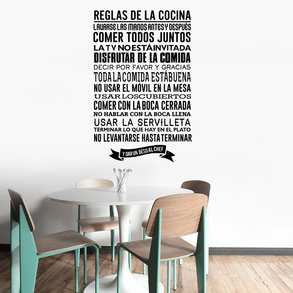 

Spanish Rules of the Kitchen Vinyl Wall Sticker Dinning Room Decoration Kitchen Rules Wall Decal Removable Wall Poster AZ224