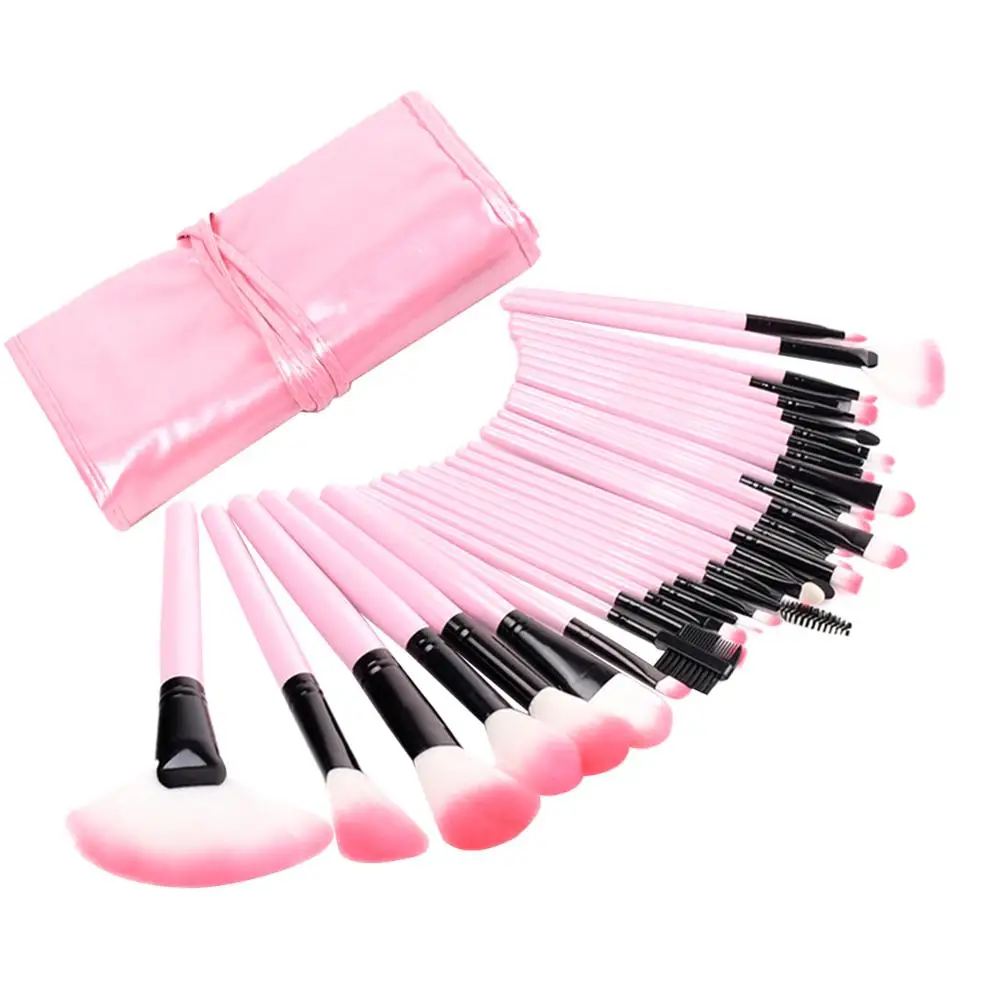 

32PCS Soft Synthetic Hair Makeup Brush Set Pink Black Pincel Make Up Brushes Wooden Handle Makeup Brushes for Eye Shadow Powered