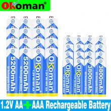 Okoman 1,2 V 5200mAh NI MH пальчиковые Батарейки+ AAA батарея 3800 mAh перезаряжаемая батарея NI-MH 1,2 V AAA батарея