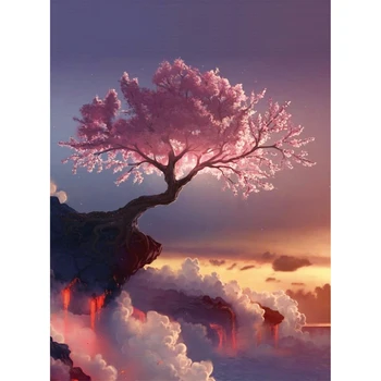 

32x42cm Diamant Painting Cherry Tree DIY Diamond Painting Flower Mosaic Embroidery Cross Stitch Needlework Kit Home Decor