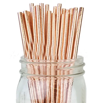 

25pcs/lot Environmentally Friendly Rose Gold Stripe Paper Straw Wedding Banquet Disposable Straw Wedding Decoration Supplies