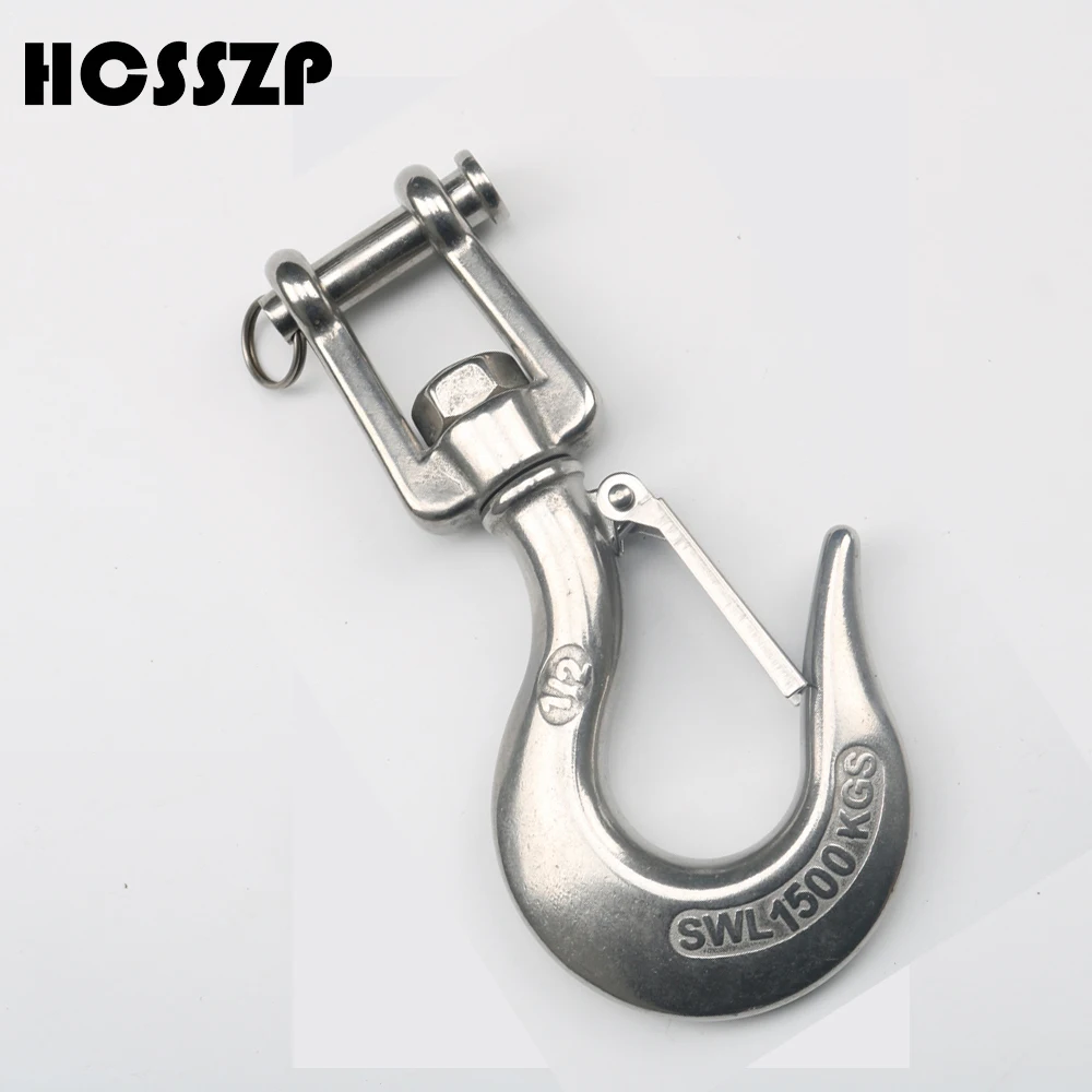 

HCSSZP 2 Pieces Stainless Marine Jaw Type Swivel Crane Hook with Safety Load Limit of 1500Kg Marine Boat Crane Hook 1/2 inch