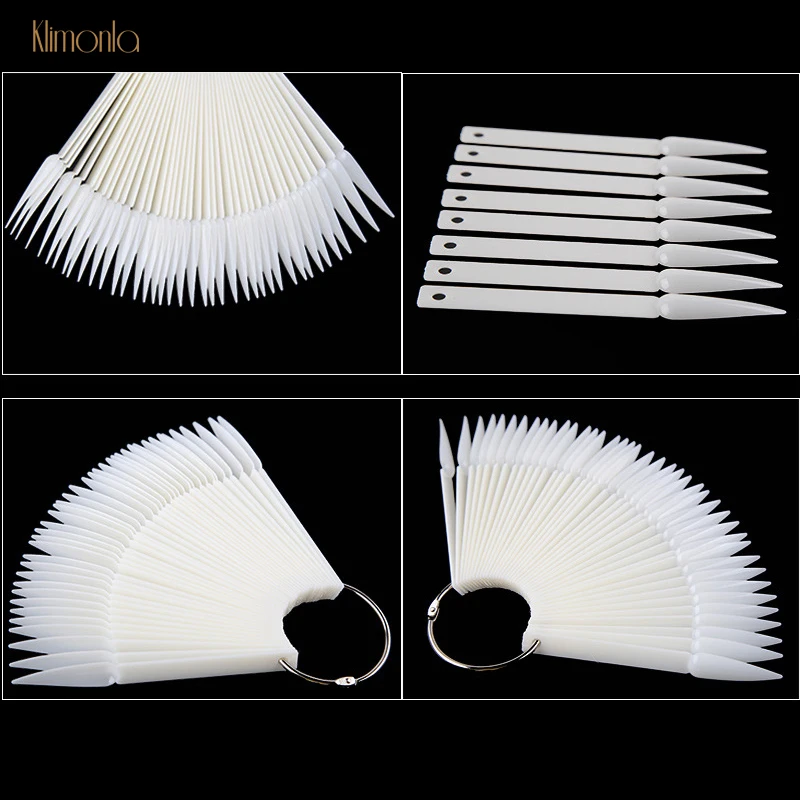 

40 Tips Sharp Fan Shaped Nail Art Display Gel Polish Salon Nail Color Showing Card Long Stiletto False Nails Manicure Tools