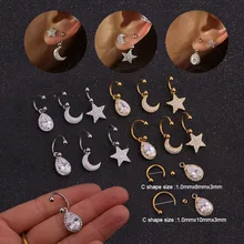 Feelgood круговой штанги Подкова с Cz КАПЛЕВИДНАЯ подвеска Звезда Луна ладья спиральный для хряща мочки серьги уха пирсинг ювелирные изделия
