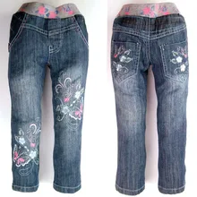 Kid girls denim trousers casual jeans with Elastic Waist flower butterfly pants pattern New 2014 (MH2796) Kid girls denim trousers casual jeans with Elastic Waist flower butterfly pants pattern New 2014 (MH2796)