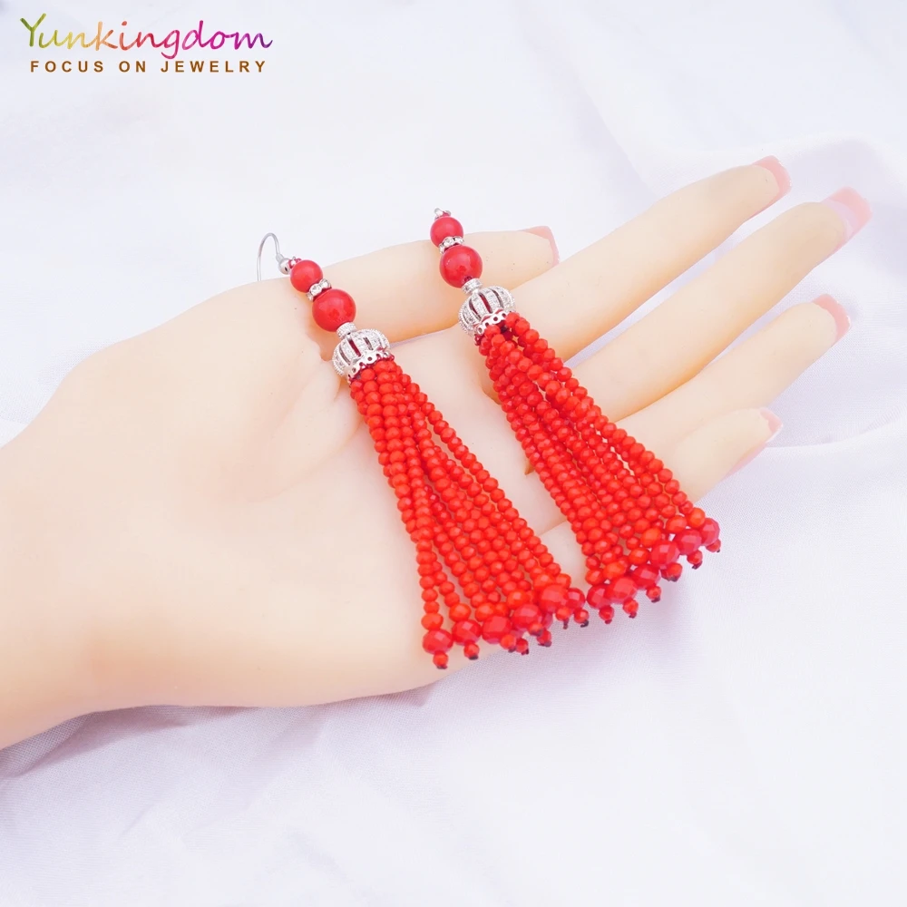 Женские серьги Yunkingdom красные богемные с кисточками оптовые этнические