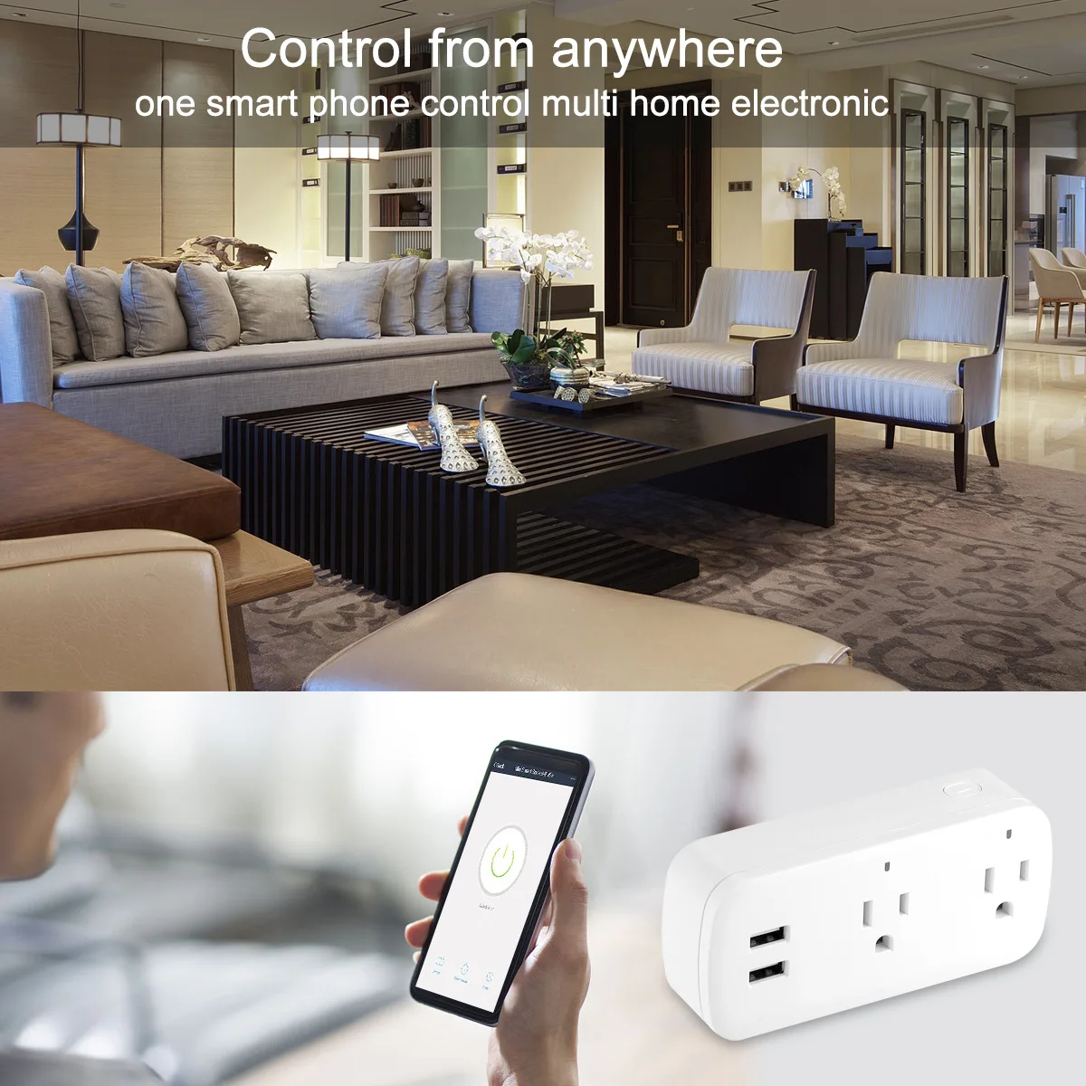 

Smart Wifi Power Strip Surge Protector Multiple Power Sockets 2 USB Port Voice Control for Amazon Echo Alexa's Google Home Timer