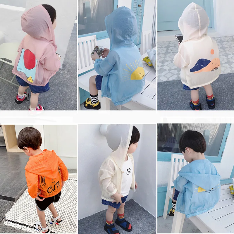 

2019 Children Clothing Spring Summer for Boys Girl Boy Hooded Sun Protection Clothing Kids Baby Coat Zipper Tops Kids Jacket