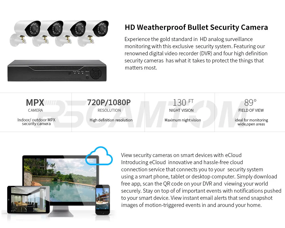 4CH 1.0MP AHD DVR CCTV Camera System 720P Home Security Video MonitorIndoor Outdoor Cameras  Surveillance Kit IR Night Vision (4)