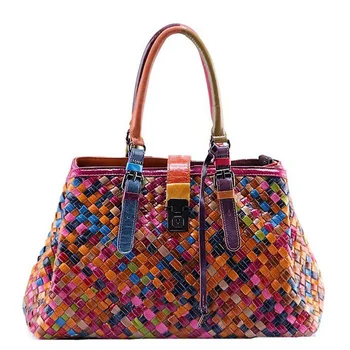 

100% Genuine Leather Women's Shoulder Bags Brand Cowhide Ladies Messenger Bags Tote Bag Knitting Designer Handbags Bolsos Sac