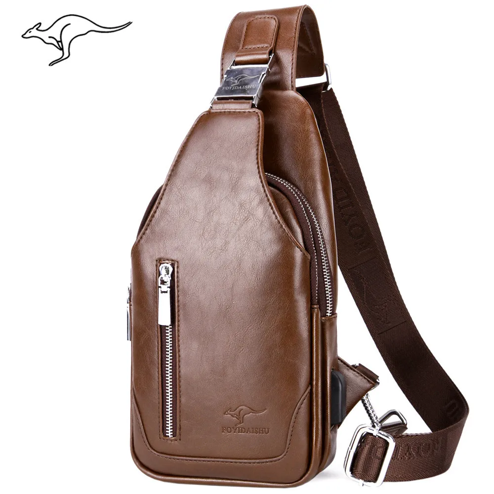 

Men's USB Charging Bag Men's Chest Bag Cross-Border For Custom PU leather Shoulder Bag Diagonal Package Messenger Travel Bag Men