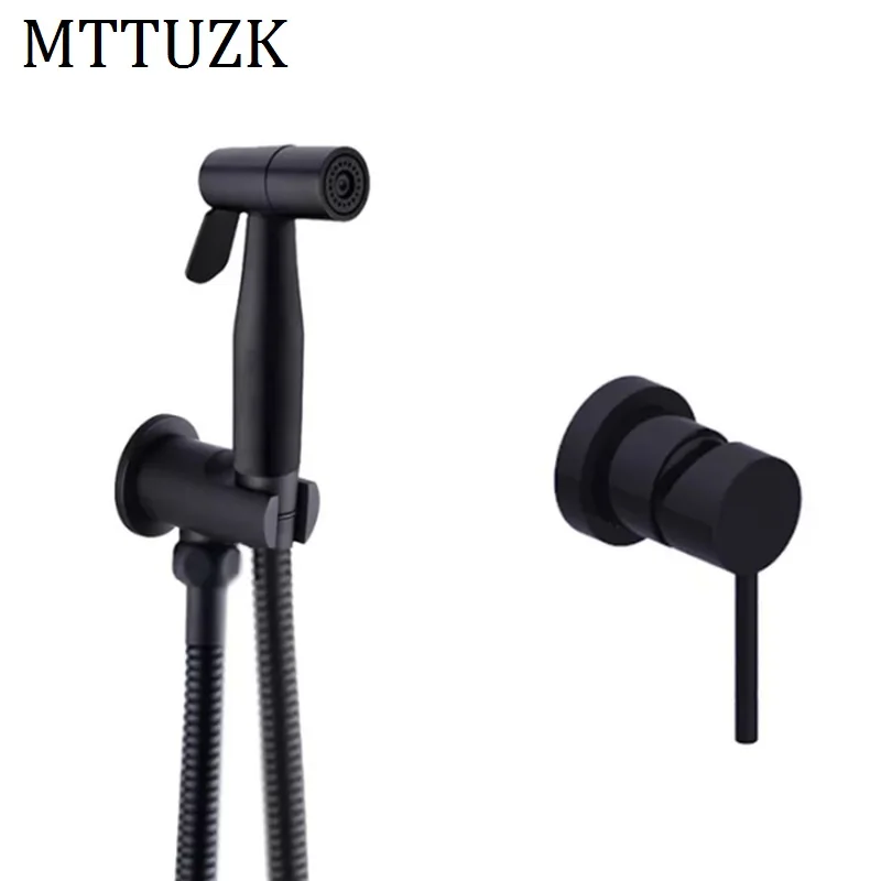 Ручной смеситель для биде MTTUZK черный латунный кран унитаза с ручным держателем и