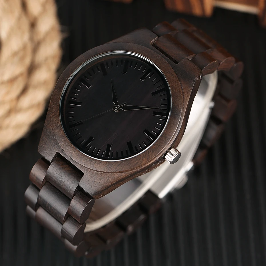 Creative Wooden Watch for Men Unique Design Top Brand Luxury Full Ebony Wood Quartz Bangle BlackCoffee Dial Women Novel Clocks 2017 Christmas Gifts (8)