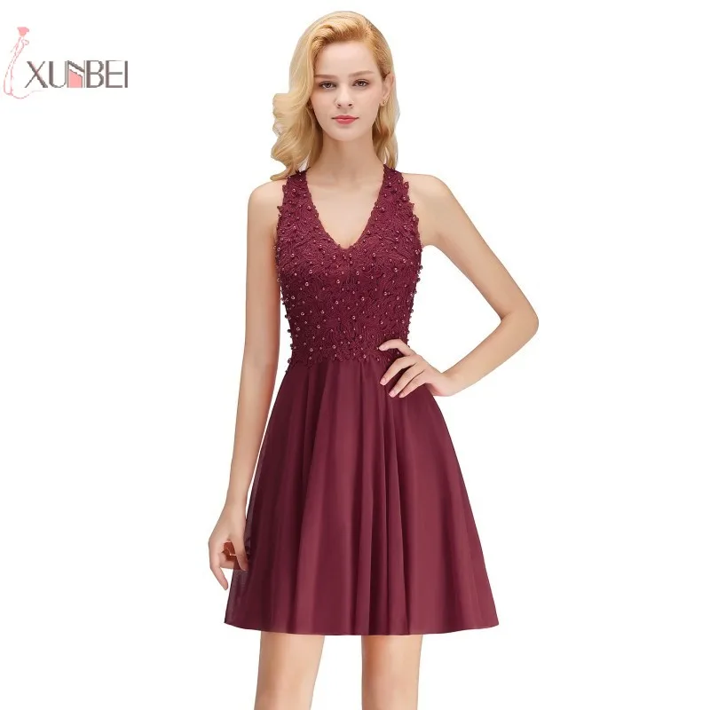 Robe de soiree 2019 роскошное бордовое красное шифоновое короткое аппликация для