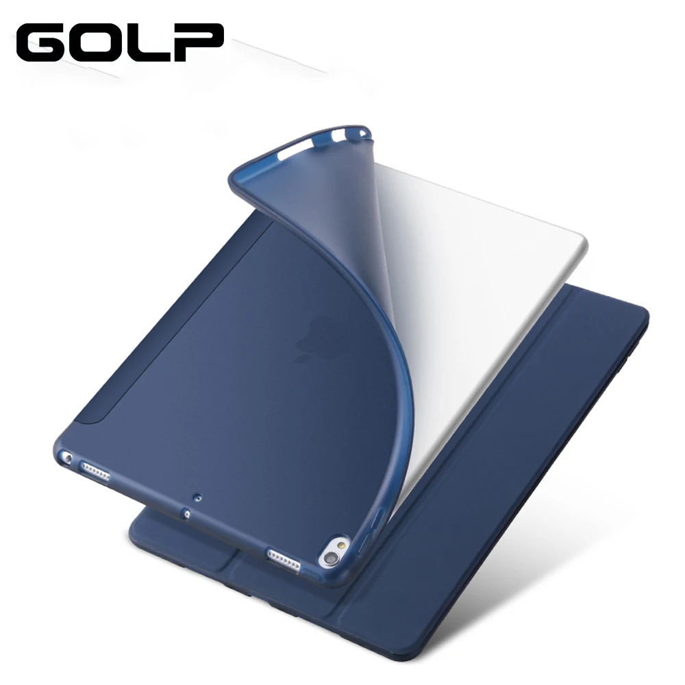 

GOLP Case For iPad Pro 10.5 inch 2017 Folio 3 Fold Stand Sleep Wake Translucent Soft TPU Back Cover Smart Cases For Apple 10.5"