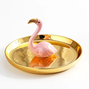 

Creative Ceramic Flamingo Jewelry Plate Storage Tray Flamingo Ornaments Desk Crafts Figurine Home Decor Ring Rack Birthday Gifts