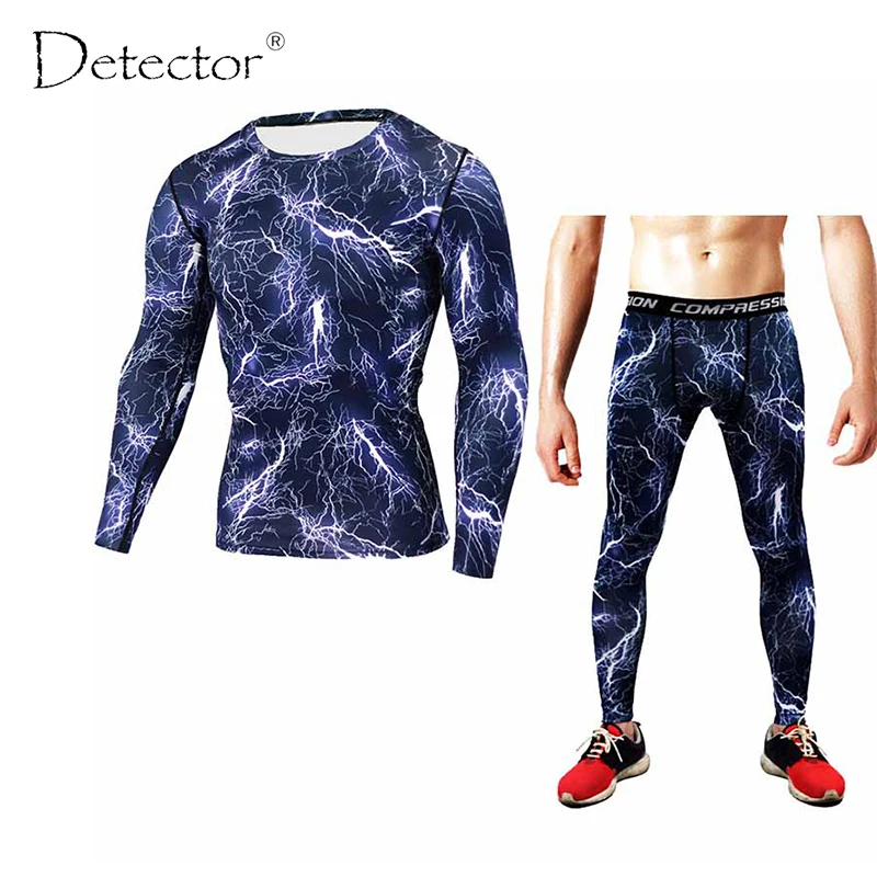 Detector Mens Compression Shirt Pants Set Bodybuilding