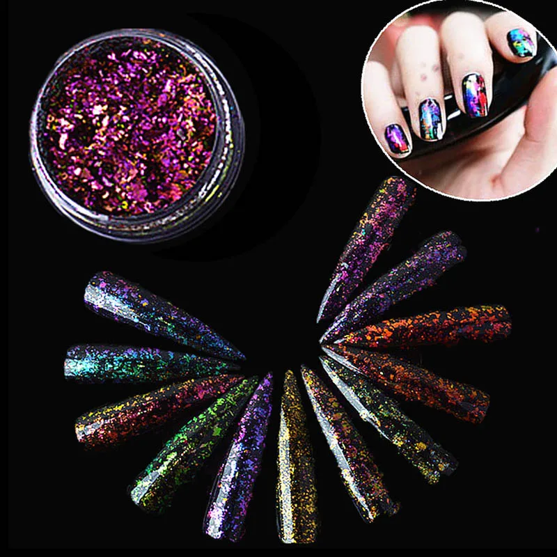 1 Box Chameleon Flakes Magic Multi Chrome Nail Powder Glitter Sequins Nail Art Gel Manicure Supplies 1 Box Chameleon Flakes Magic Multi Chrome Nail Powder Glitter Sequins Nail Art Gel Manicure Supplies