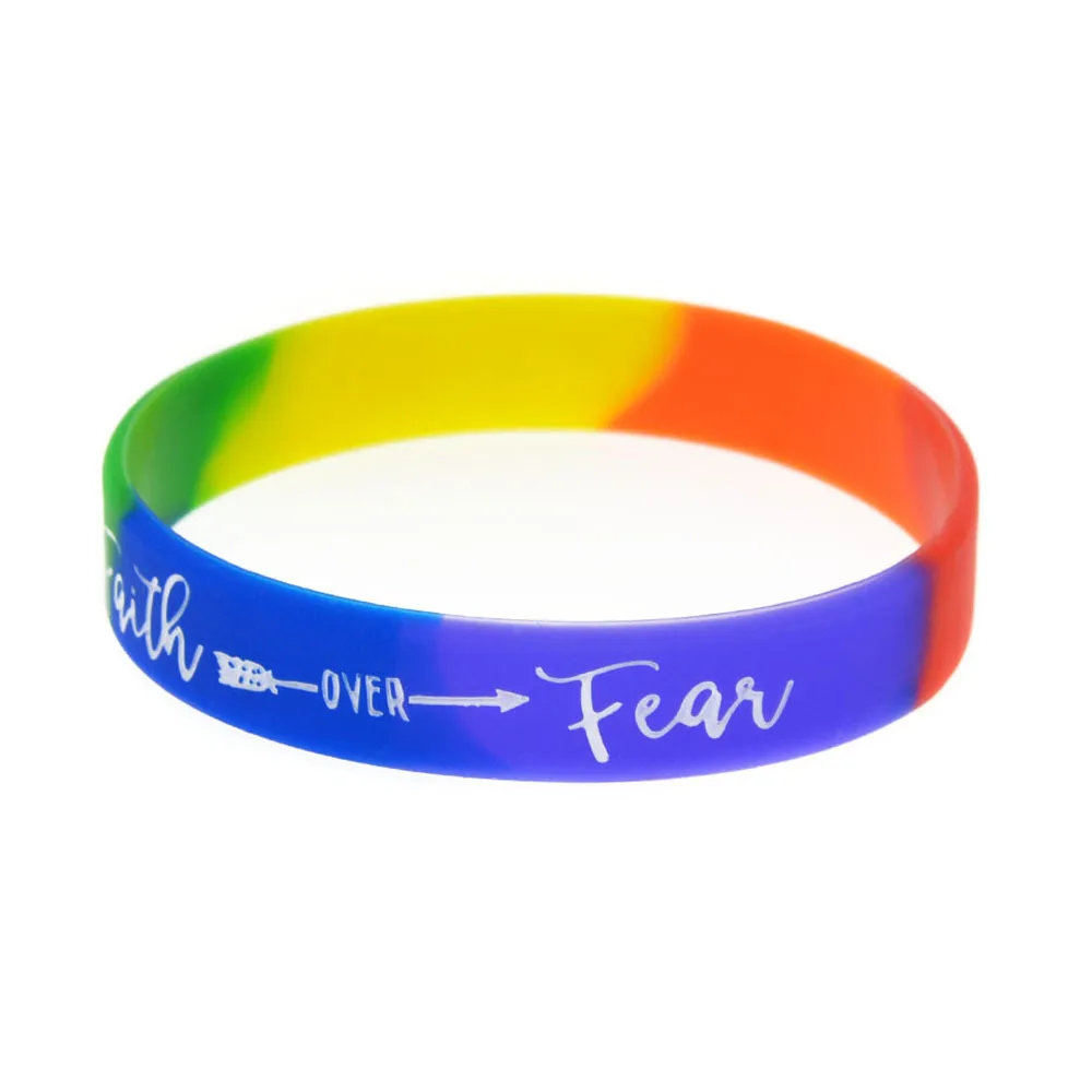 PBR162(10), "Faith Over Fear" Print Ribbon Cancer Awareness Rainbow