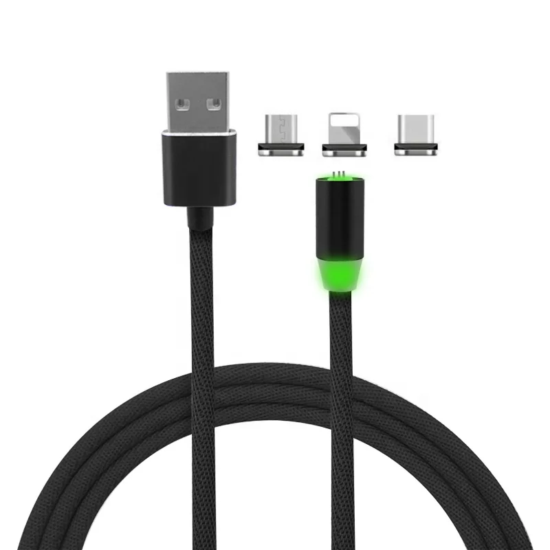 

3 in 1 360 Degree 2.4A Fast Magnetic Charging USB Durable Nylon Fabric USB Data Transfer Cable