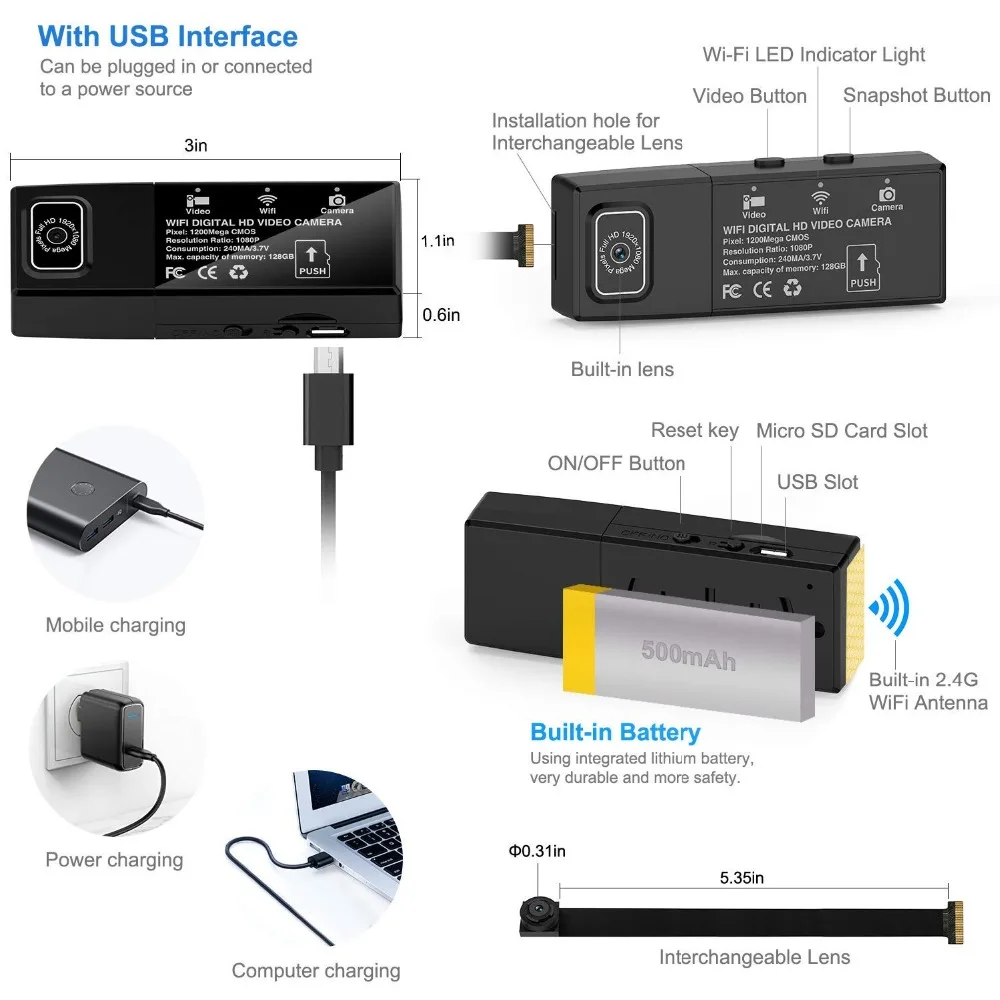 P HD 1080 P DIY портативный Wi-Fi IP мини-камера P2P беспроводная микро веб-камера видеокамера Видео рекордер поддержка дистанционного просмотра