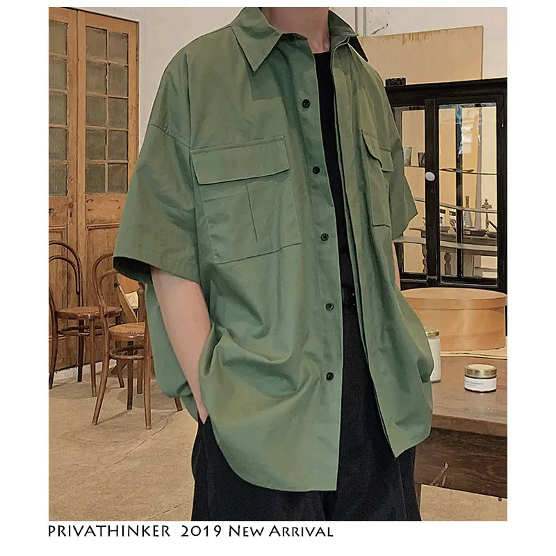 

Privathinker Men Armygreen Harajuku Shirt 2019 Short Sleeve Summer Shirt Streetwear Cargo Shirts Male Vintage Shirt Casual XXL