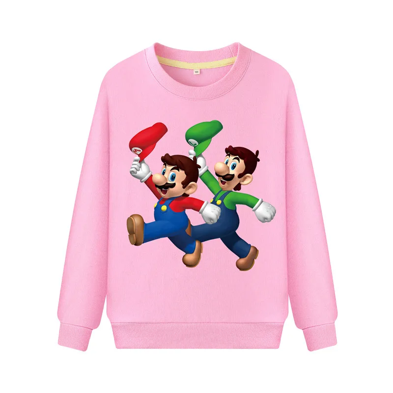 Child Pink Hoodies Boys Girls Spring Autumn Sports Sweatshirts Kids Cartoon Mario Hoodies Costume Baby 100%Cotton Hoodie WK118 (1)